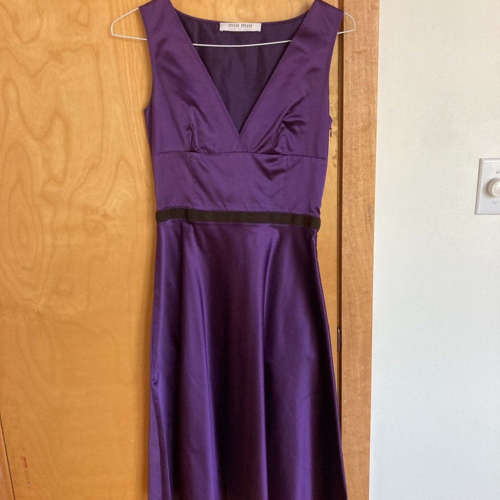 MIU MIU Purple Satin Cocktail Dress Size 42